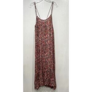 Natural Life Floral Pint Metallic Dress Women’s Size XL Boho Ruffle Hem Bohemian
